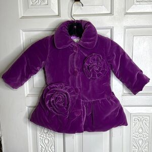 Widgeon Faux Fur Purple Kids Jacket with Floral Design Peplum Hem Size 18 Months